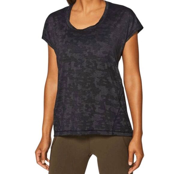LULULEMON ATHLETICA Miles Ahead Short Sleeve (Camo) In Black Size Medium-Large - Picture 1 of 5